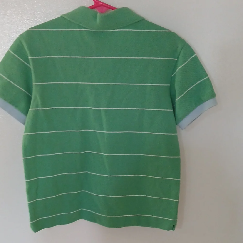 Lacoste Kids Polo in Green with White Stripes - Picture 5 of 5